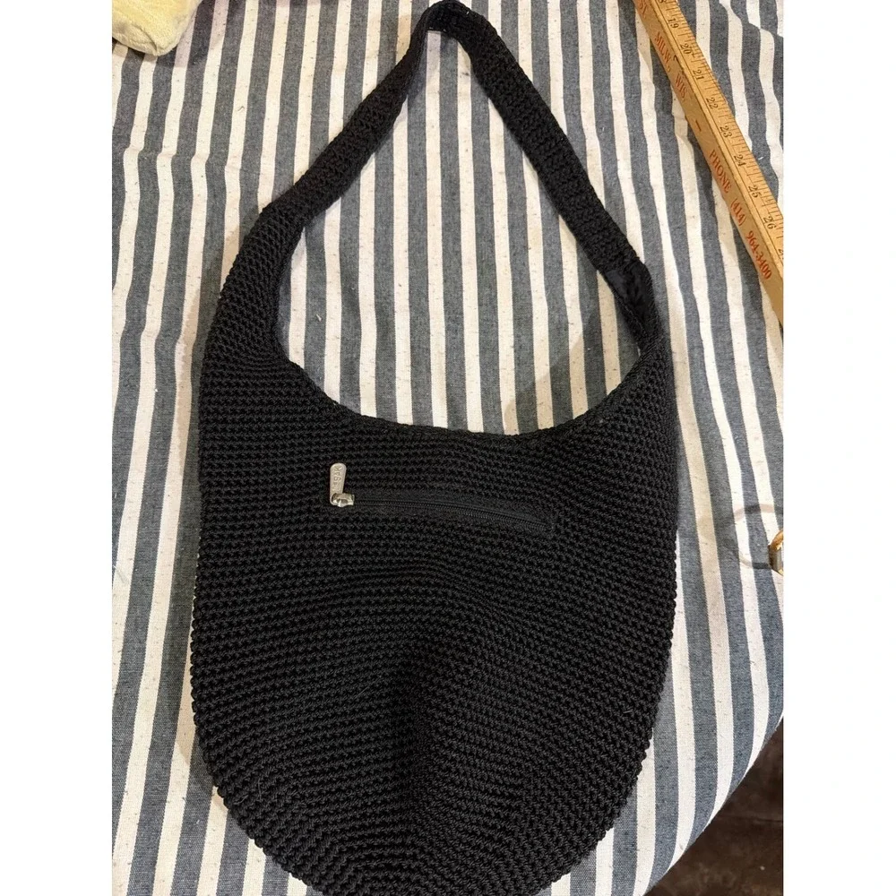 The Sak Black Crochet Hobo Bag Single Strap Shoulder Purse Zip Pocket Medium